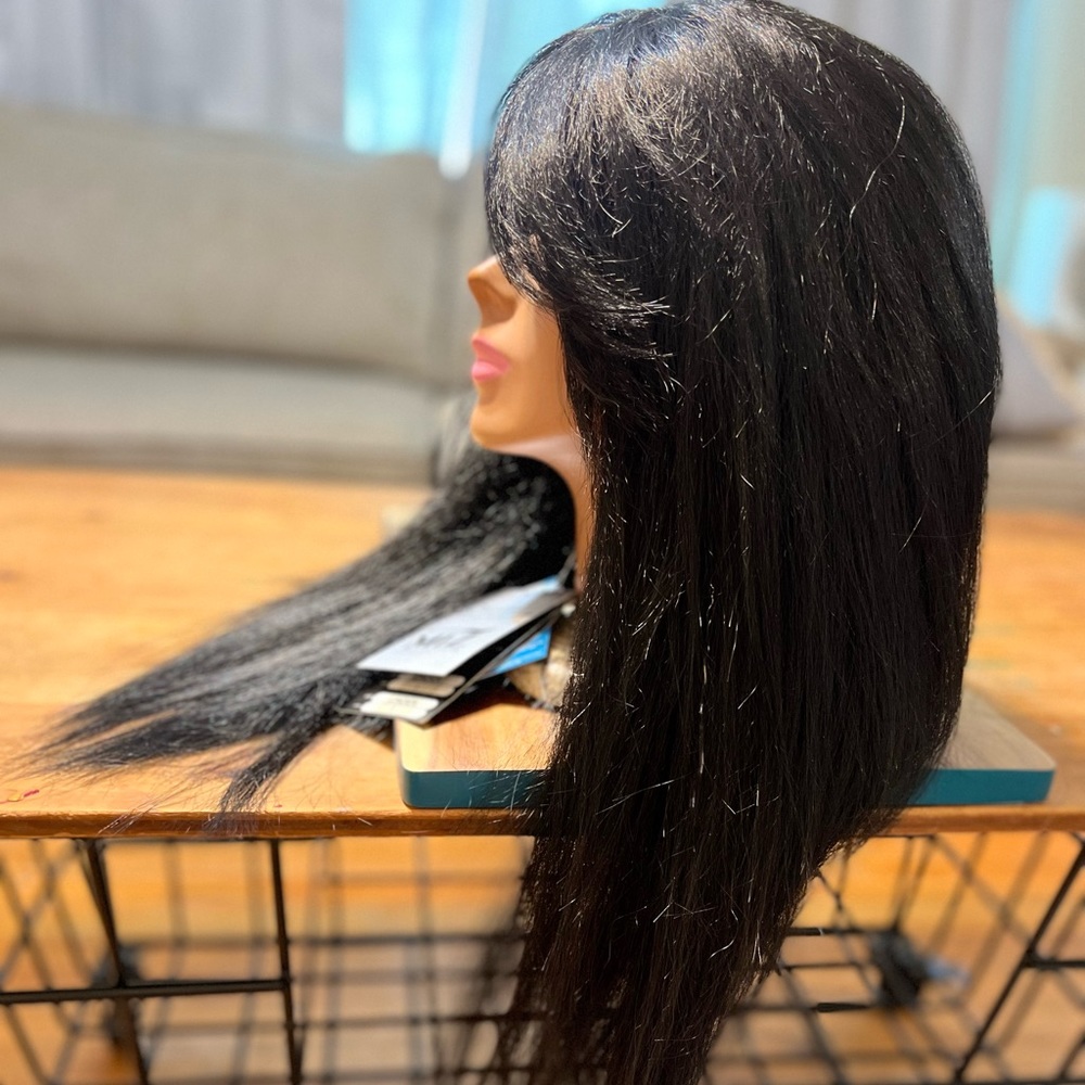 Black 22” synthetic wig with bangs
